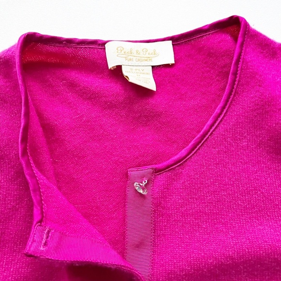 PECK & PECK 2 Ply Cashmere Cardigan Sweater Gem Buttons Satin Collar Sz M Clean! - Picture 3 of 12
